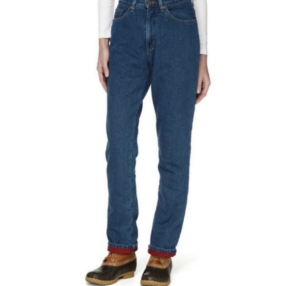 L.L.Bean Double L Relaxed Fit Red Fleeced-lined Medium-wash Jeans Size: 12?